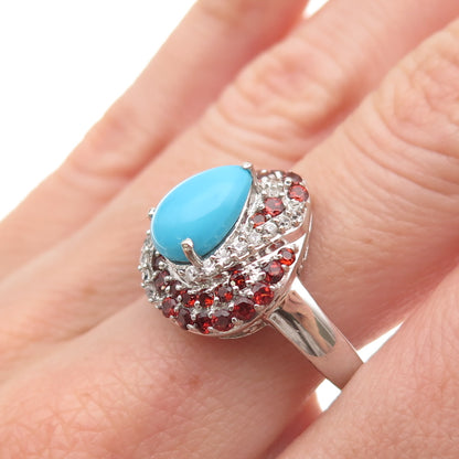 Chuck Clemency 925 Sterling Silver Real Turquoise Garnet Topaz Ring Size 9.25