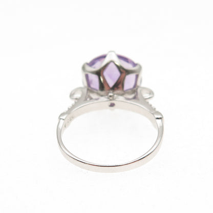 925 Sterling Silver Real Round-Cut Amethyst Ring Size 6.25