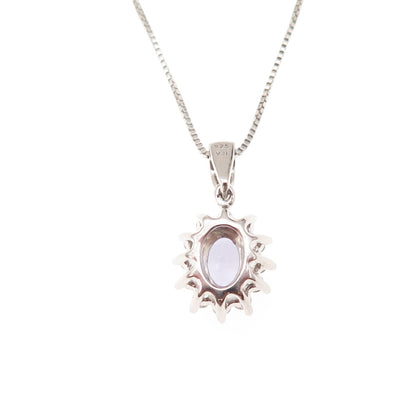 925 Sterling Silver Real Tanzanite & White Topaz Box Chain Necklace 18-20"