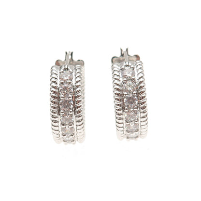 925 Sterling Silver Round-Cut C Z Hoop Earrings