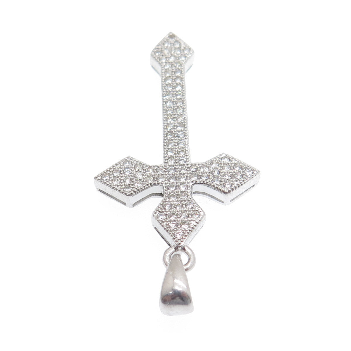 925 Sterling Silver Round-Cut C Z Sparkle Cross Religious Charm Pendant