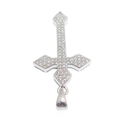 925 Sterling Silver Round-Cut C Z Sparkle Cross Religious Charm Pendant