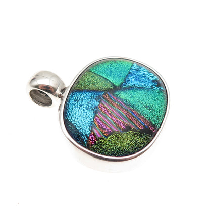 925 Sterling Silver Vintage CII Mexico Dichroic Glass Charm Pendant