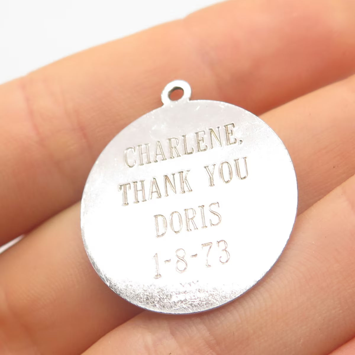 925 Sterling Silver Vintage M&M Charlene Thank You Doris 1873 Handshake Pendant