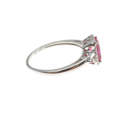 SAI 925 Sterling Silver Lab-Created Ruby & Real White Topaz Ring Size 6.75