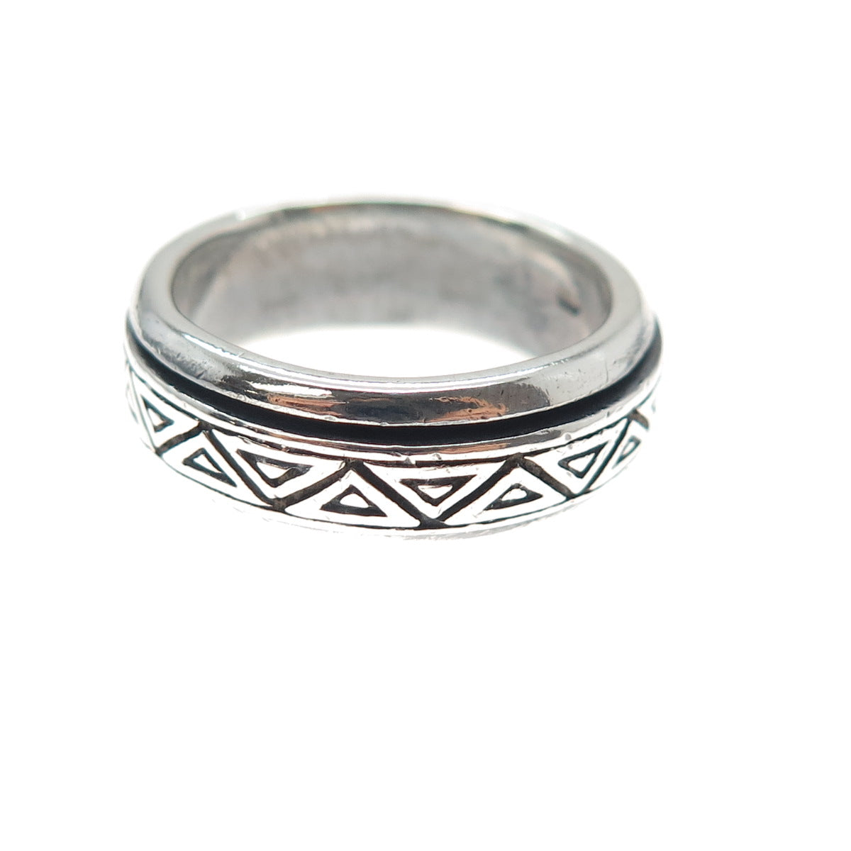 925 Sterling Silver Vintage Triangle Rotating Band Oxidized Ring Size 7.5