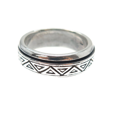 925 Sterling Silver Vintage Triangle Rotating Band Oxidized Ring Size 7.5