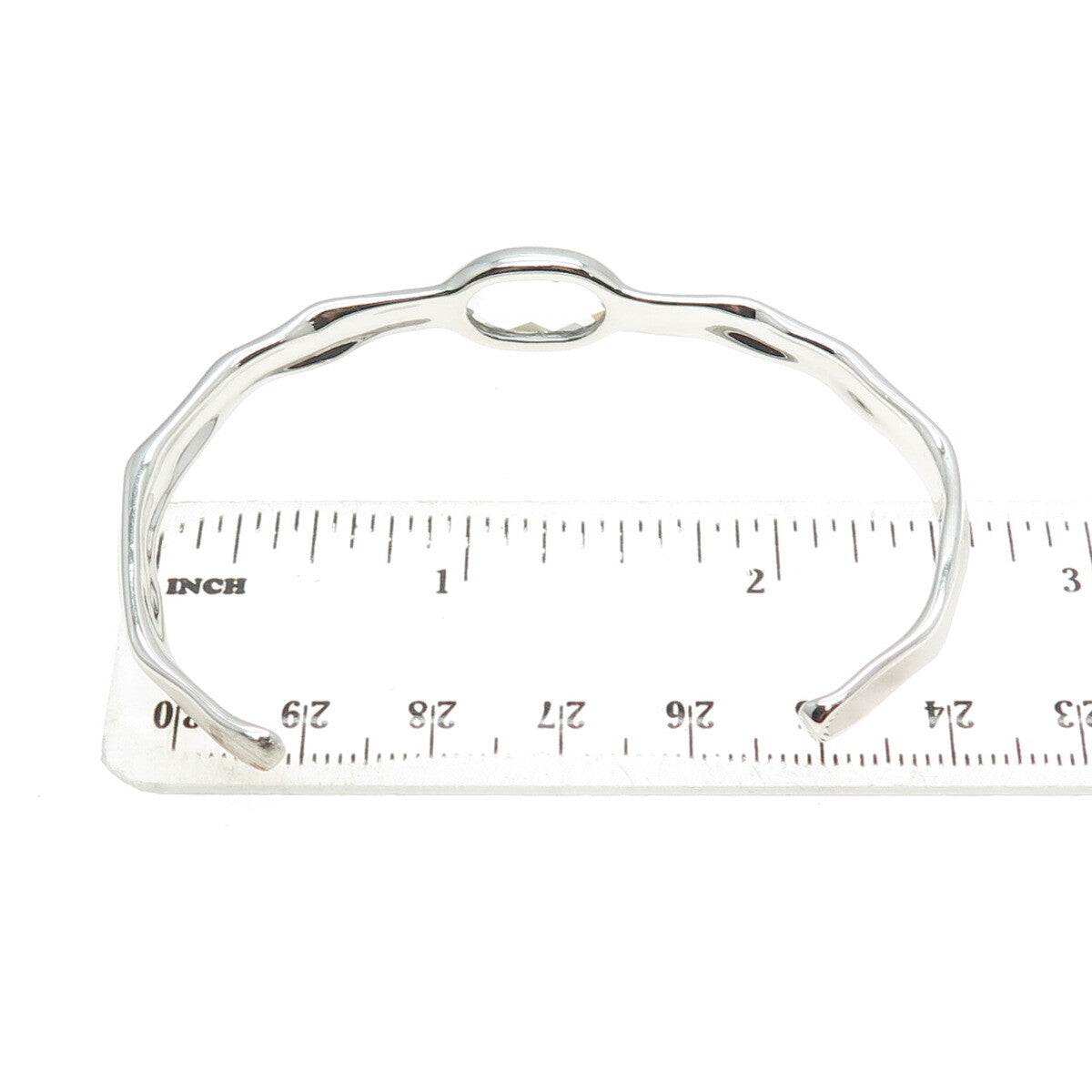 CHARLES GARNIER 925 Sterling Silver Real Clear Quartz Adjustable Bracelet 7"