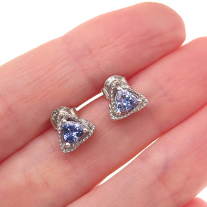Chuck Clemency 925 Sterling Silver Real Tanzanite Triangle Stud Earrings