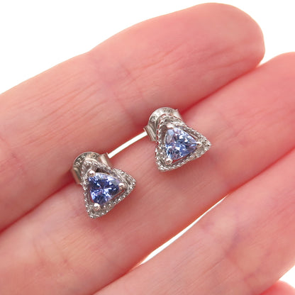 Chuck Clemency 925 Sterling Silver Real Tanzanite Triangle Stud Earrings