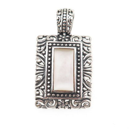 Ken Crafts 925 Sterling Silver Vintage Real MOP Floral Oxidized Pendant