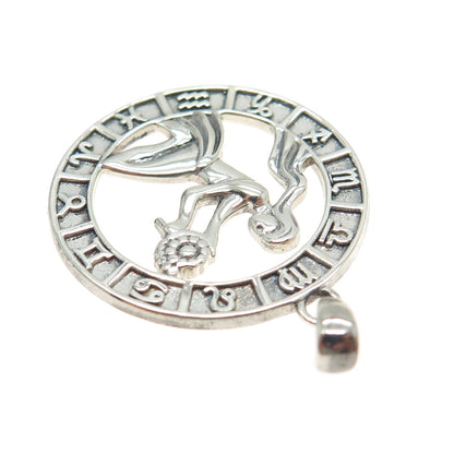 925 Sterling Silver Vintage Virgo Zodiac Calendar Round Pendant