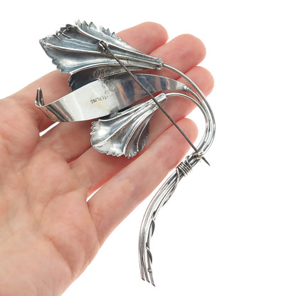 925 Sterling Silver Vintage Modernist Calla Lily Flower Oxidized Pin Brooch