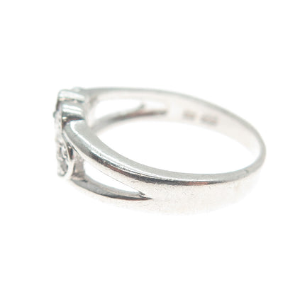 925 Sterling Silver Vintage White Champagne C Z Couple of Hearts Ring Size 7.25