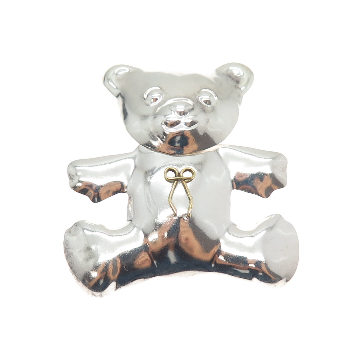 925 Sterling Silver 2-Tone Vintage Mexico Teddy Bear Pin Brooch