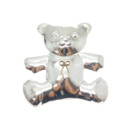 925 Sterling Silver 2-Tone Vintage Mexico Teddy Bear Pin Brooch