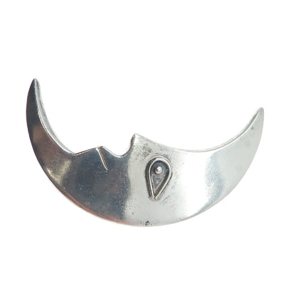 925 Sterling Silver Vintage Mexico Man in The Moon Crescent Pin Brooch