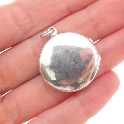 925 Sterling Silver Vintage Floral Repousse Round Locket Charm Pendant