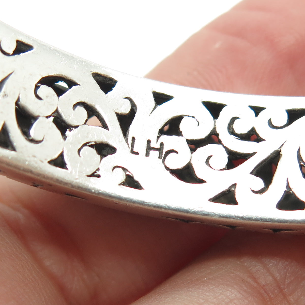 LOIS HILL 925 Sterling Silver Vintage Ornate Hinged Bangle Heavy Bracelet 7.5"