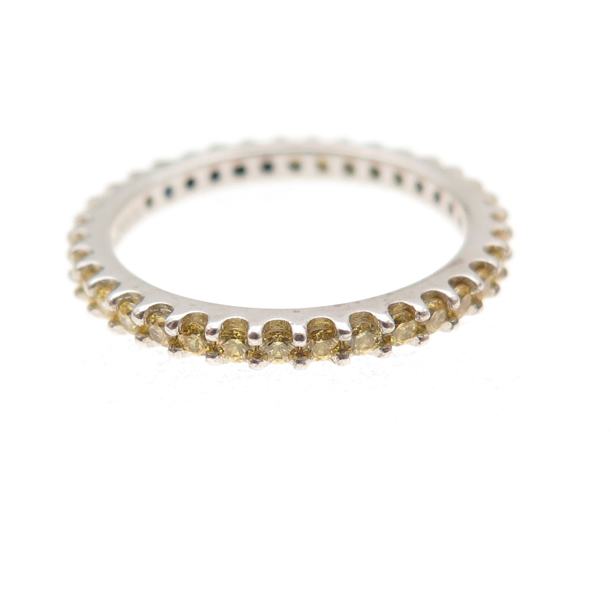 925 Sterling Silver Round-Cut Canary C Z Eternity All Around Band Ring Size 5