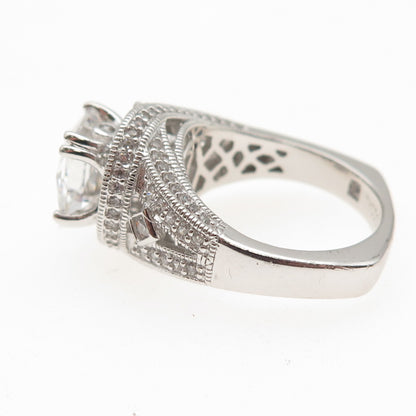 TYCOON 925 Sterling Silver Multi-Cut C Z Engagement Ring Size 7.25