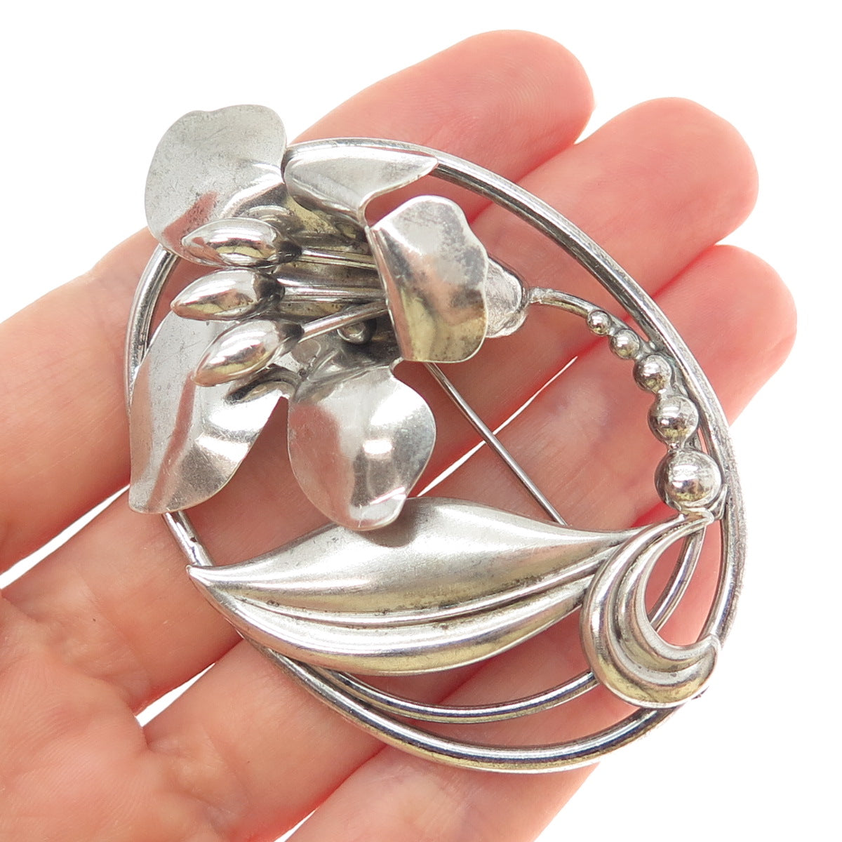 BINDER BROTHERS 925 Sterling Silver Vintage Lily Flower Oxidized Pin Brooch