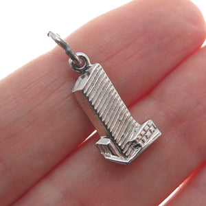 925 Sterling Silver Vintage United Nations Headquarters Minimalist Charm Pendant
