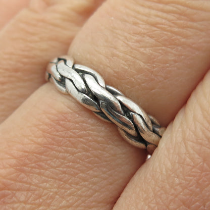 925 Sterling Silver Vintage Braided Oxidized Band Ring Size 7.25