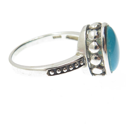 925 Sterling Silver Vintage Real Lone Mountain Turquoise Beaded Ring Size 10.25