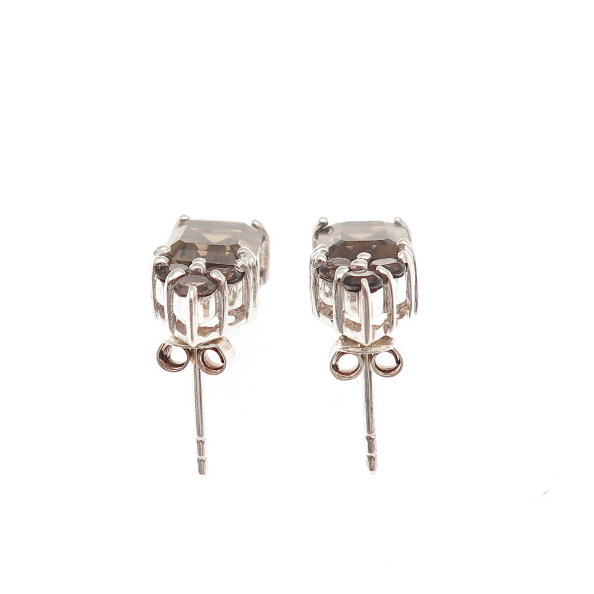 Ken Crafts 925 Sterling Silver Vintage Real Smoky Quartz Earrings