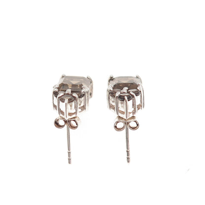 Ken Crafts 925 Sterling Silver Vintage Real Smoky Quartz Earrings