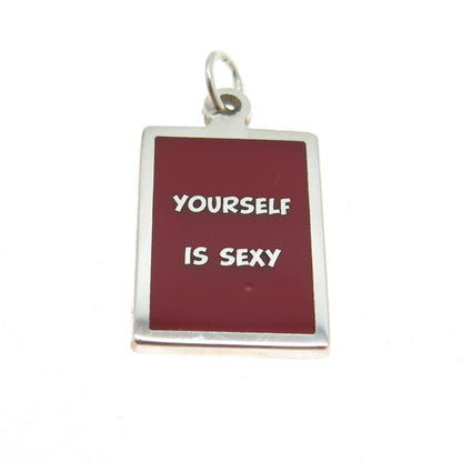 925 Sterling Silver Red Enamel "Yourself Is Sexy" Minimalist Charm Pendant