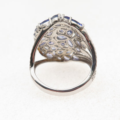 Chuck Clemency 925 Sterling Silver 2-Tone Real Tanzanite Cluster Ring Size 10