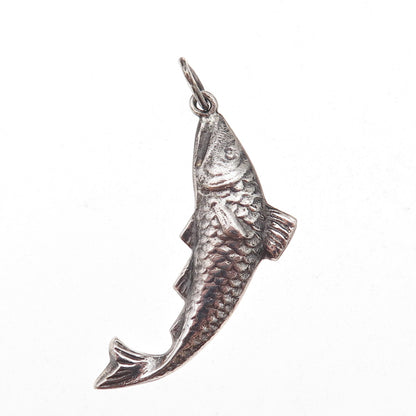 900 Silver Vintage Koi Fish Oxidized Charm Pendant