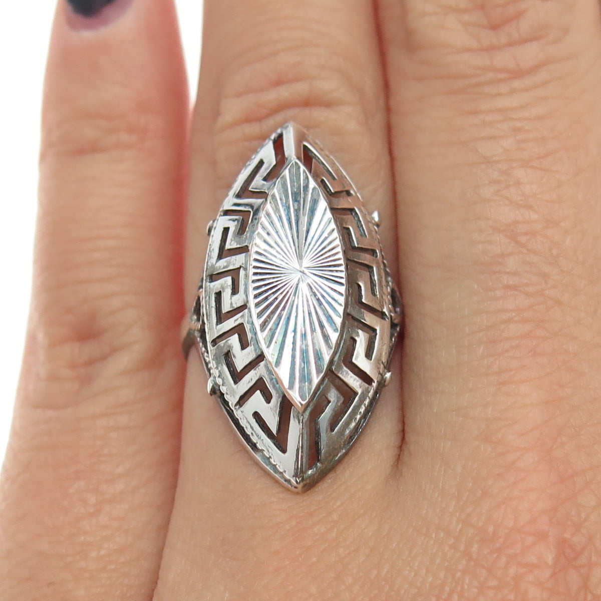 925 Sterling Silver Vintage Turkey Greek Maze Statement Ring Size 6