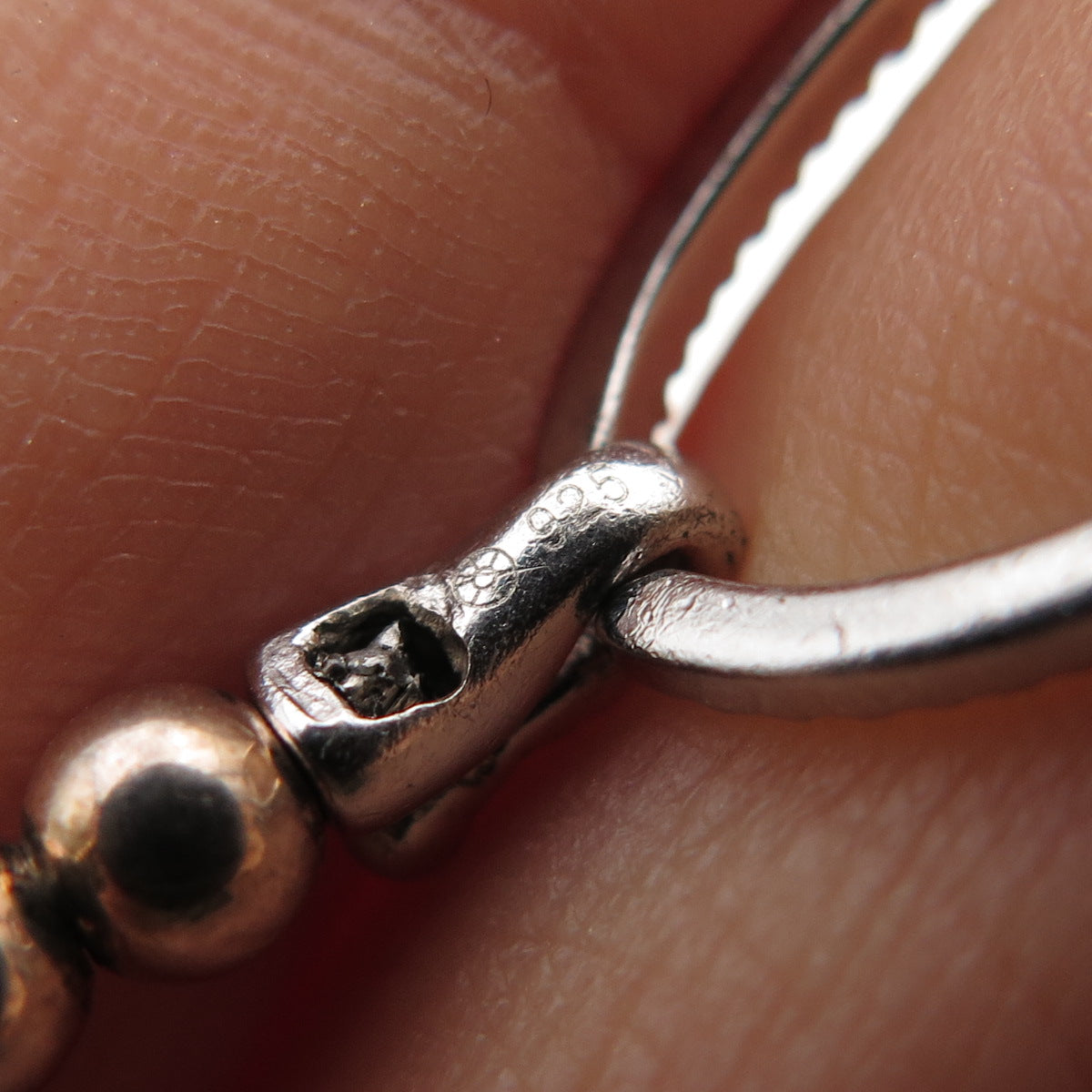 925 Sterling Silver 2-Tone Real Diamond Bangle Bracelet 6.25" (missing 1 stone)