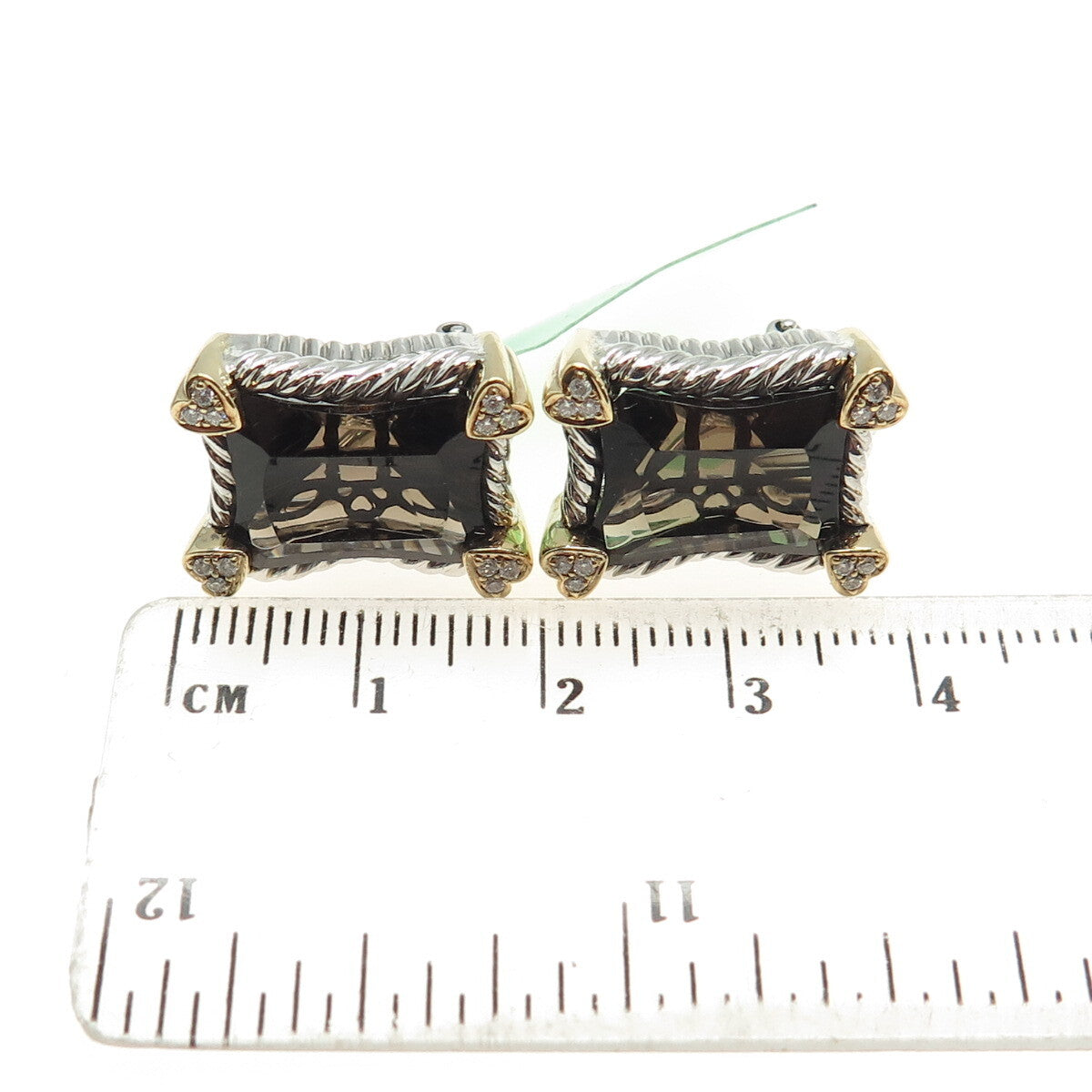 DANWAK 18K Gold Sterling 24-Diamond 0.15ct 2-Quartz 10.41ct Omega Back Earrings