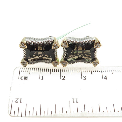 DANWAK 18K Gold Sterling 24-Diamond 0.15ct 2-Quartz 10.41ct Omega Back Earrings