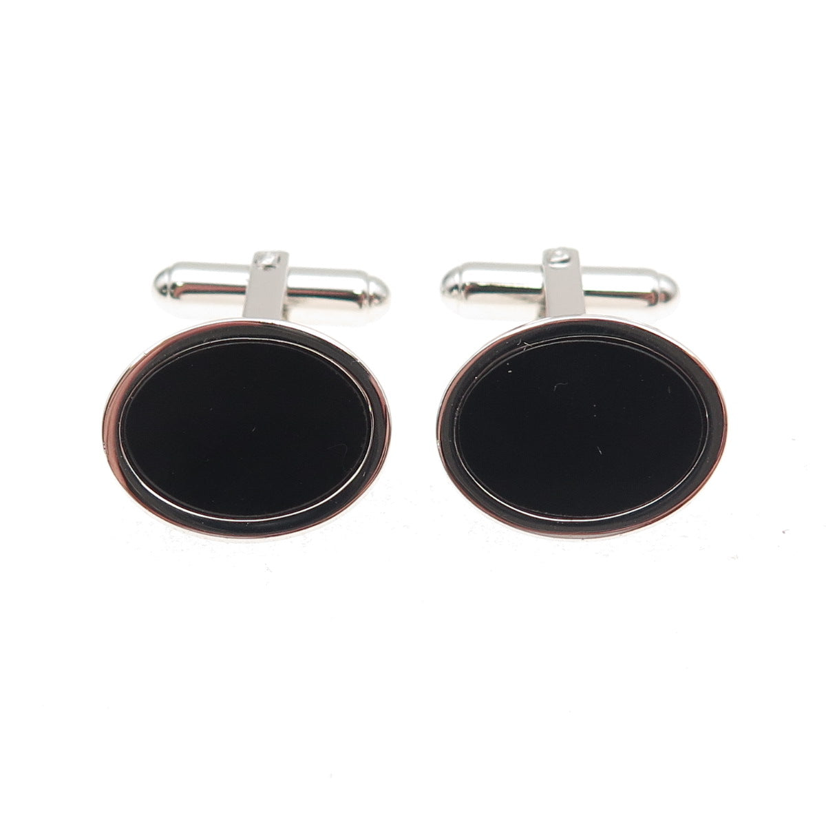 Walter E Hayward 925 Sterling Silver Vintage Real Black Onyx Oval Cufflinks