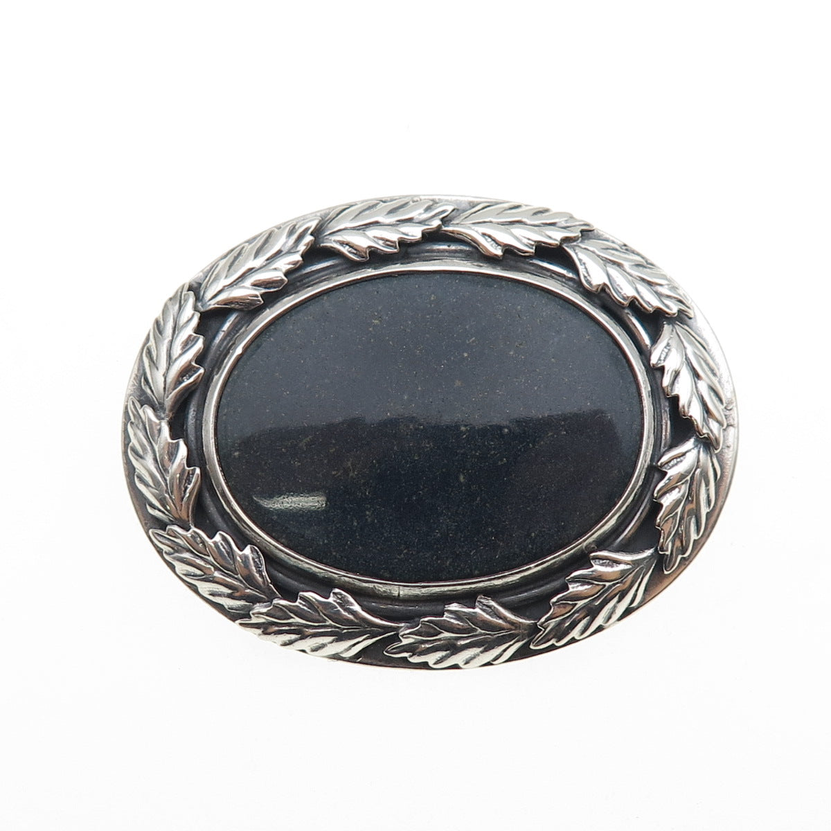 925 Sterling Silver Vintage Real Sodalite Floral Leaf Oxidized Pin Brooch