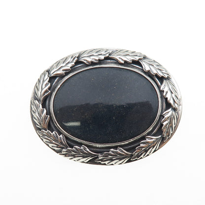 925 Sterling Silver Vintage Real Sodalite Floral Leaf Oxidized Pin Brooch