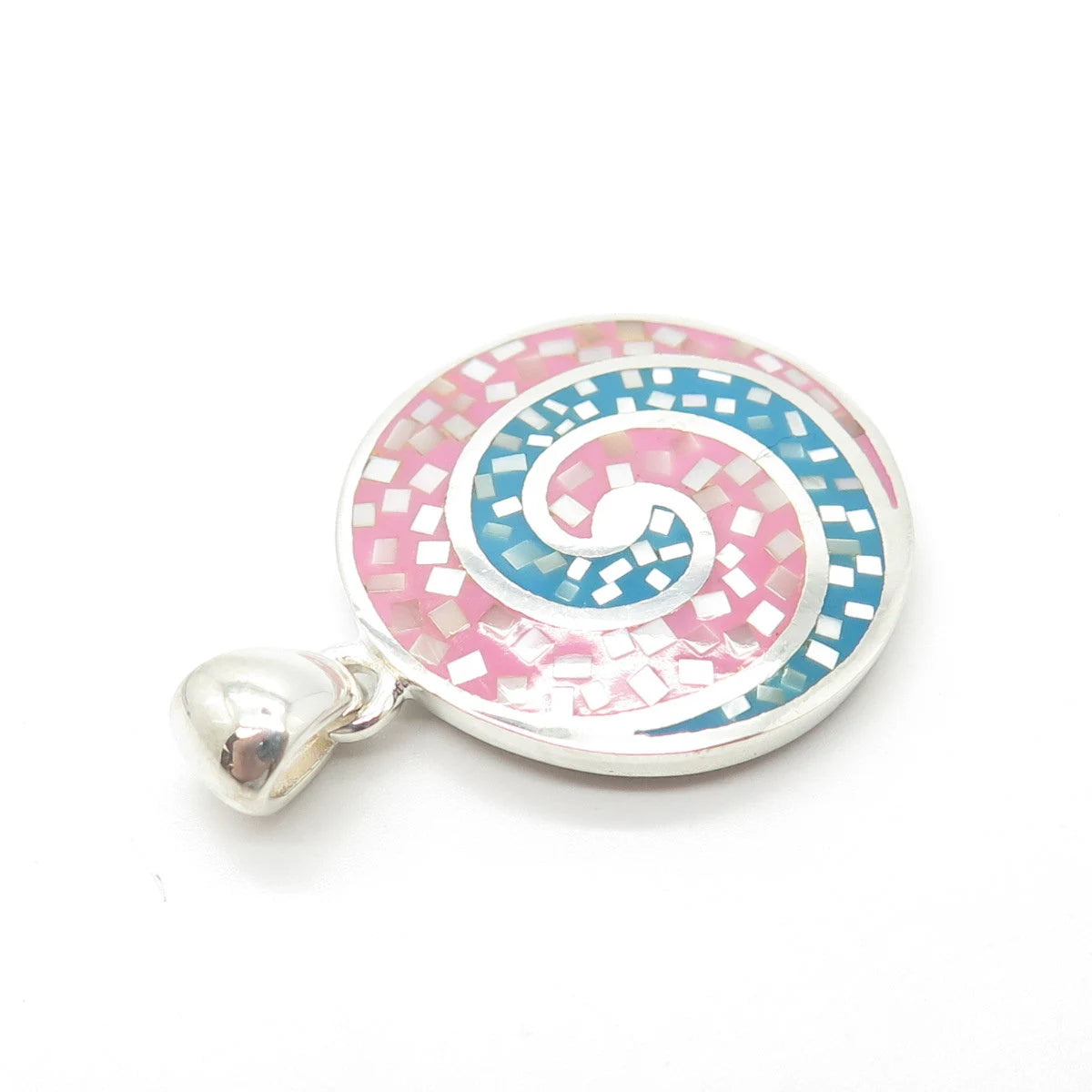 925 Sterling Silver Mother-of-Pearl & Enamel Swirl Pendant