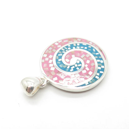 925 Sterling Silver Mother-of-Pearl & Enamel Swirl Pendant