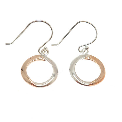 925 Sterling Silver 2-Tone Circle of Life Dangling Earrings