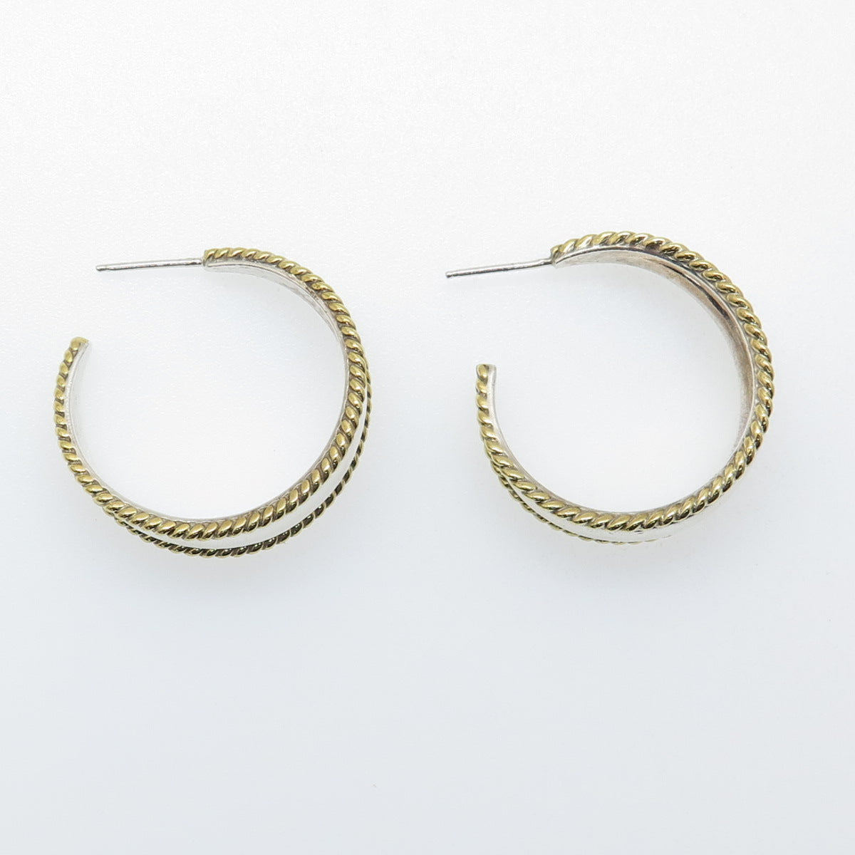 ATI ANNIKA WITT 925 Sterling Silver 2-Tone Vintage Mexico Crescent Hoop Earrings