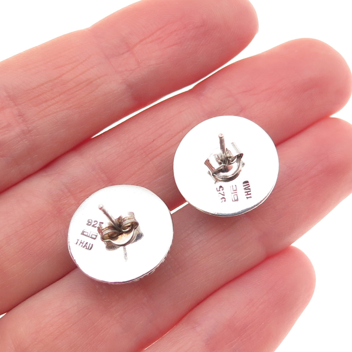 925 Sterling Silver Vintage Modernist Dotted Dome Oxidized Stud Earrings