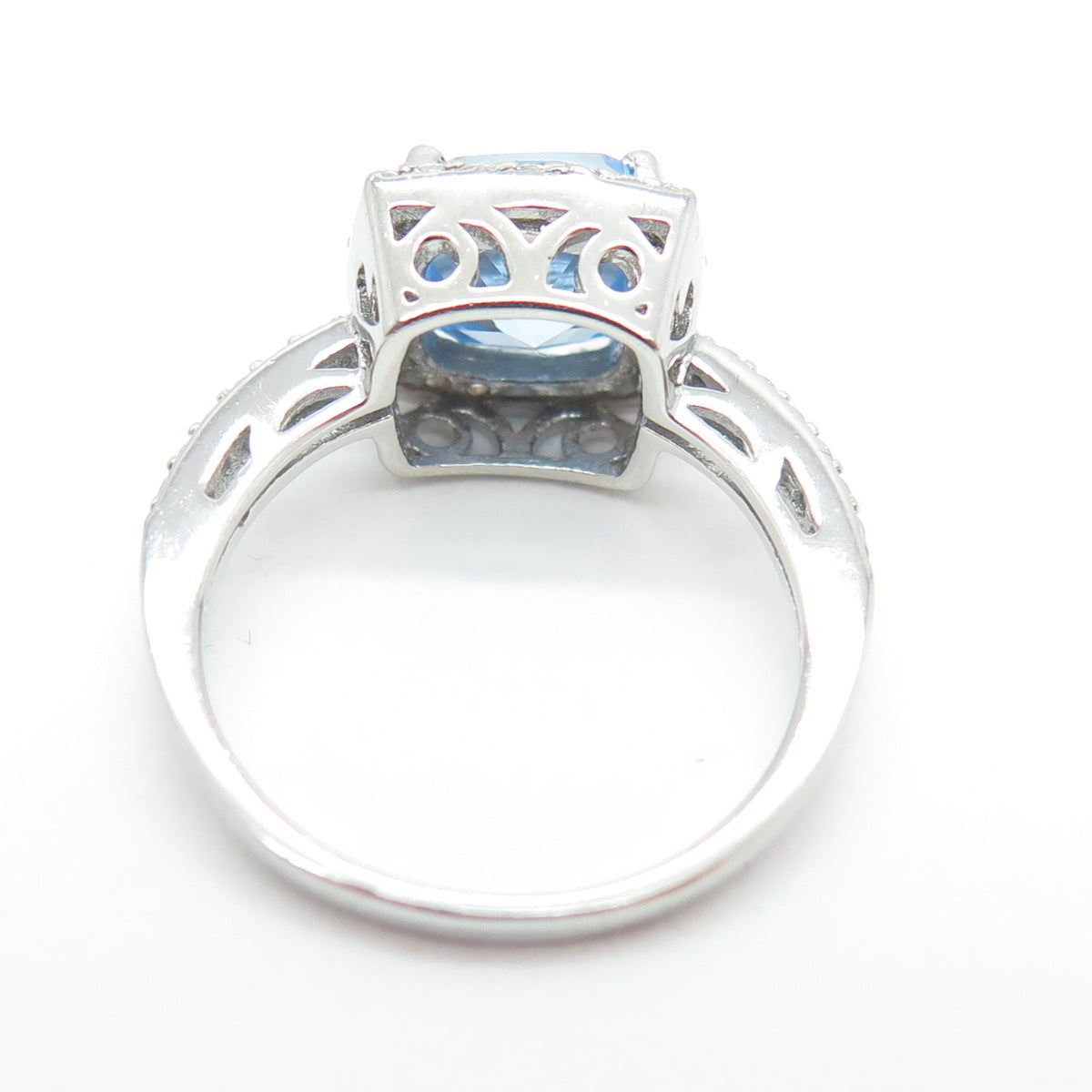 925 Sterling Silver White & Blue C Z Ring Size 5.25