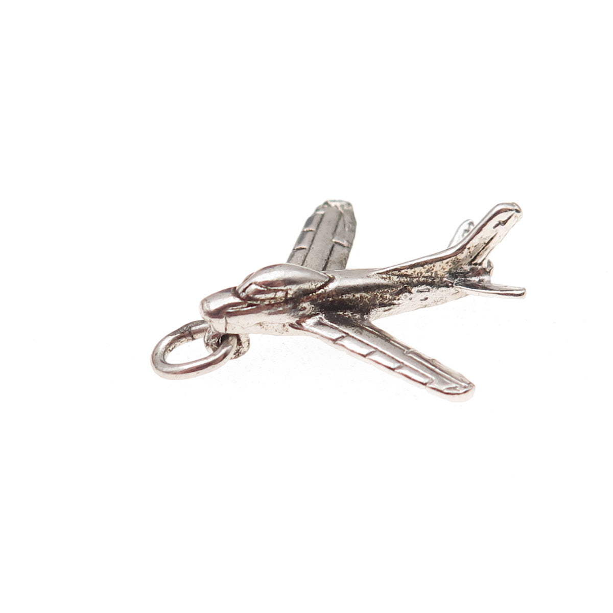 925 Sterling Silver Vintage Airplane Oxidized 3D Charm Pendant