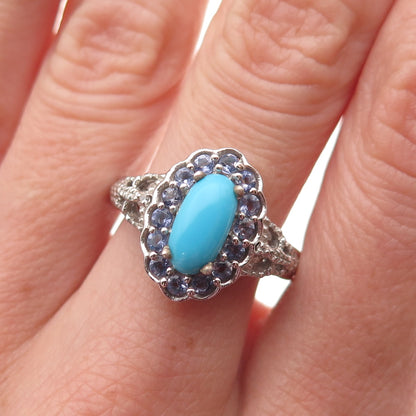 Chuck Clemency 925 Sterling Silver Real Turquoise & Tanzanite Ring Size 8.25
