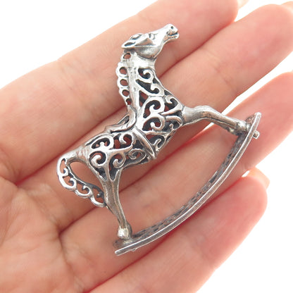 800 Silver Vintage Italy Rocking Horse Oxidized Miniature